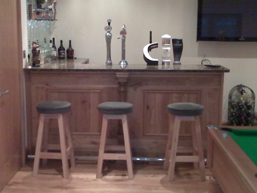 Completed bespoke bar constructed in solid oak with granite worktop