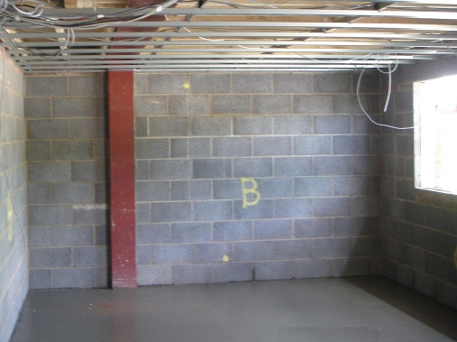 Inside kitchen extension with a large RSJ supporting the load bearing wall above